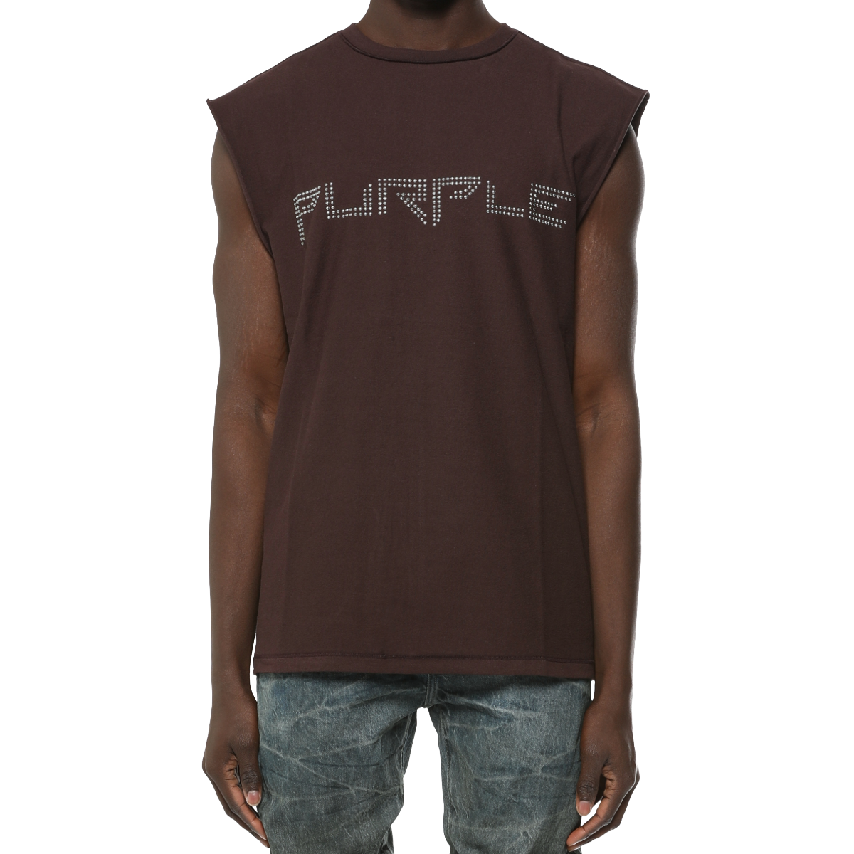 PURPLE TEXTURED SLEEVELESS TEE (BRWN)