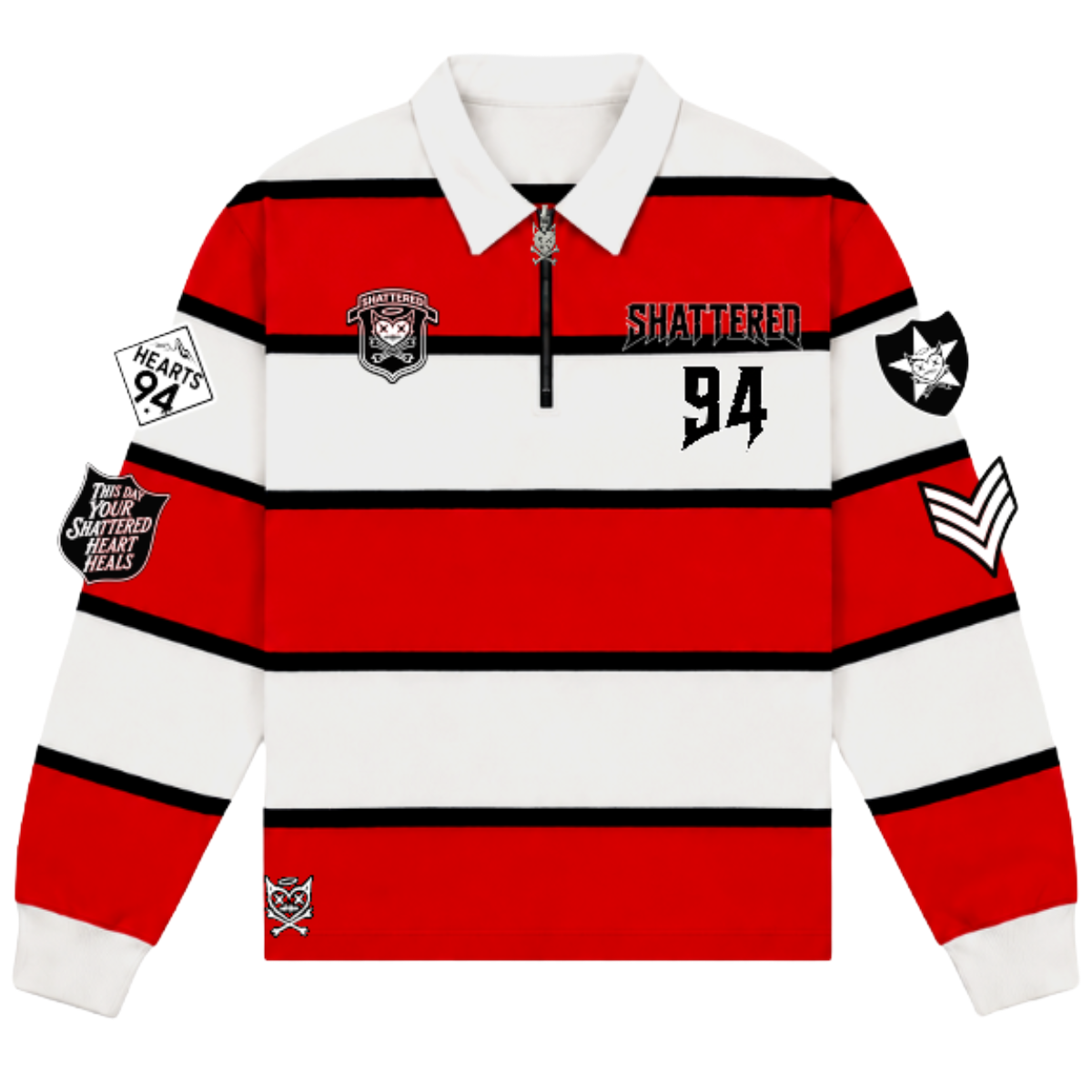 SH 'RUGBY' PATCH KNIT LS SHIRT (RED/WHT)