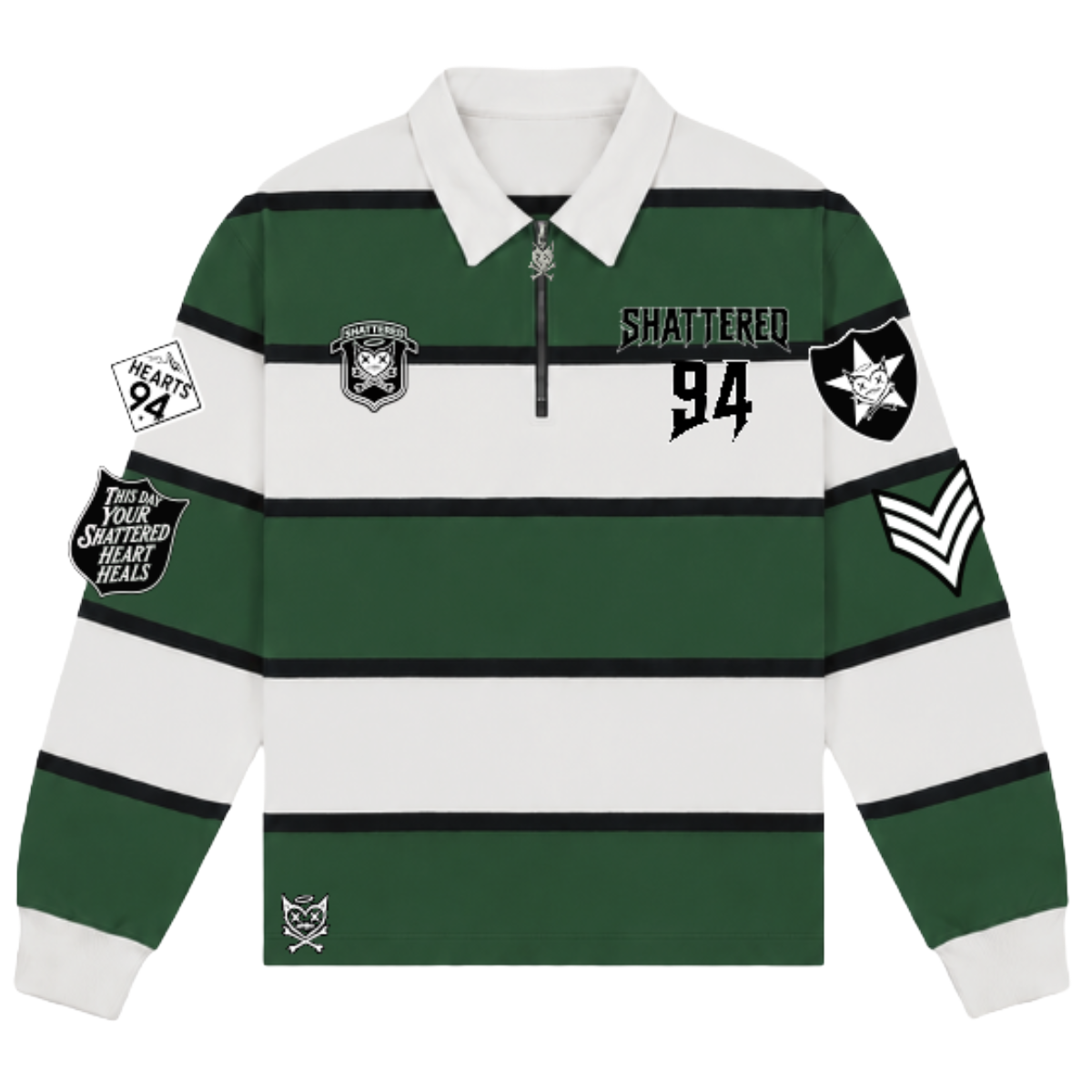 SH 'RUGBY' PATCH KNIT LS SHIRT (GRN/WHT)