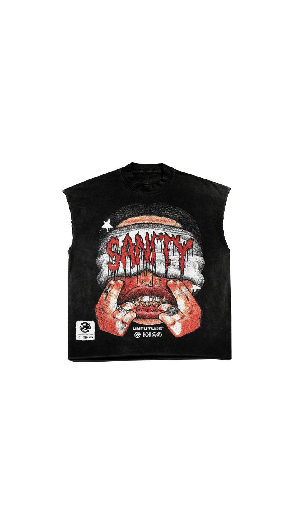 SANITY "RED VISION" BLACK SLEEVELESS TEE