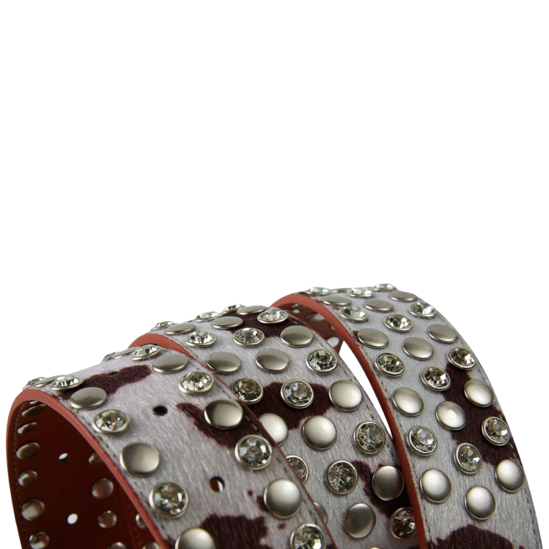 HP - COW PRINT SKULL BELT - CREAM BROWN