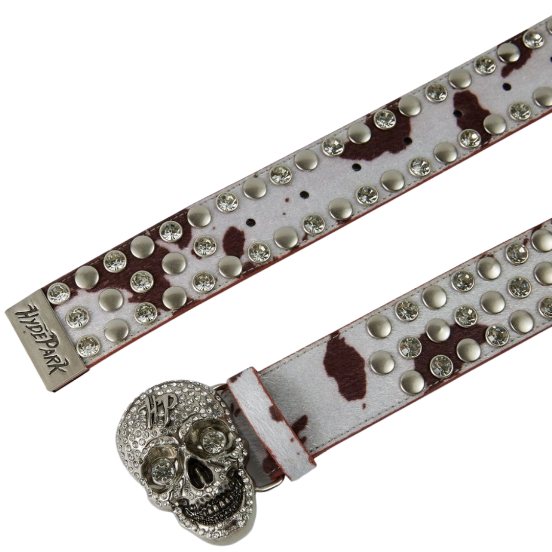 HP - COW PRINT SKULL BELT - CREAM BROWN