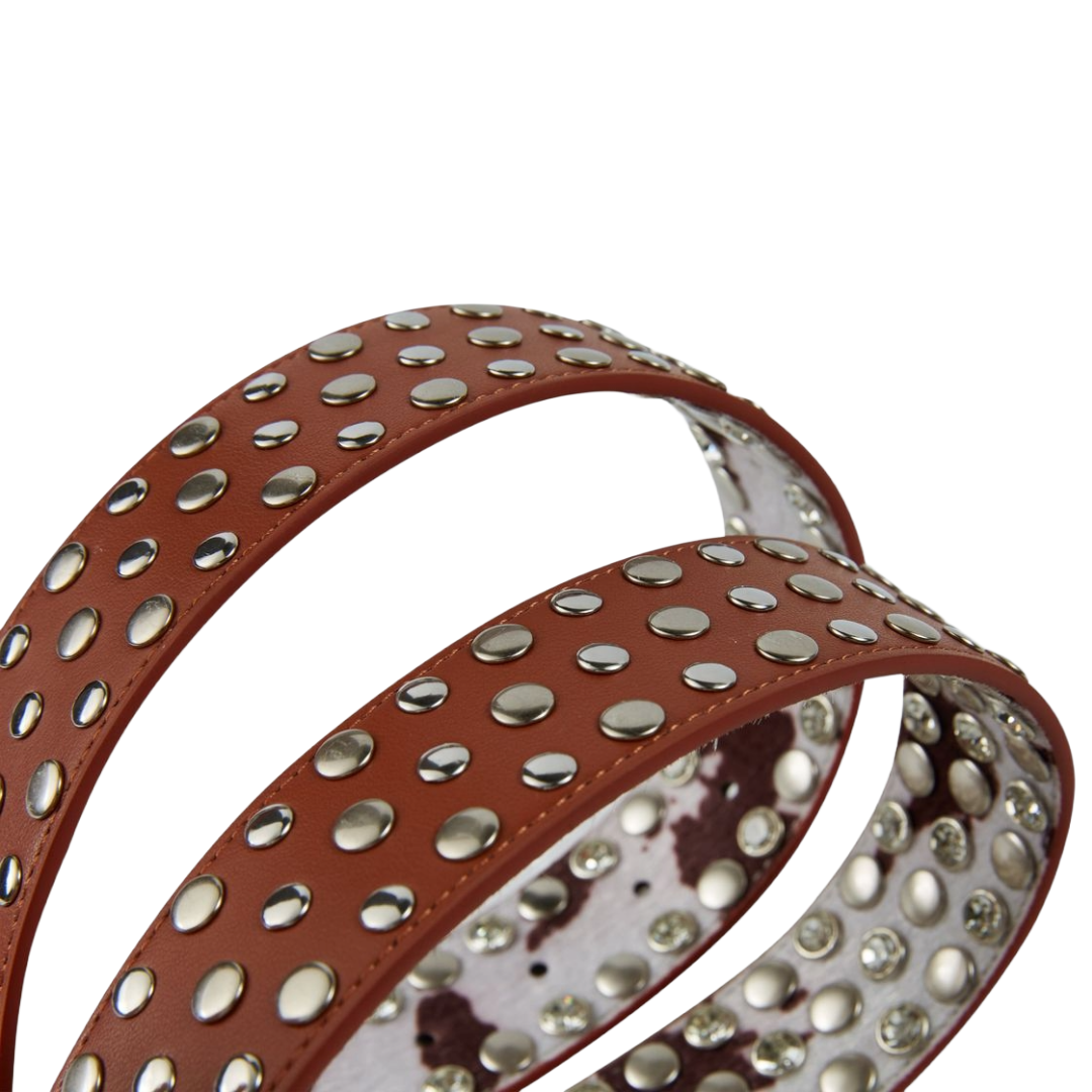 HP - COW PRINT SKULL BELT - CREAM BROWN
