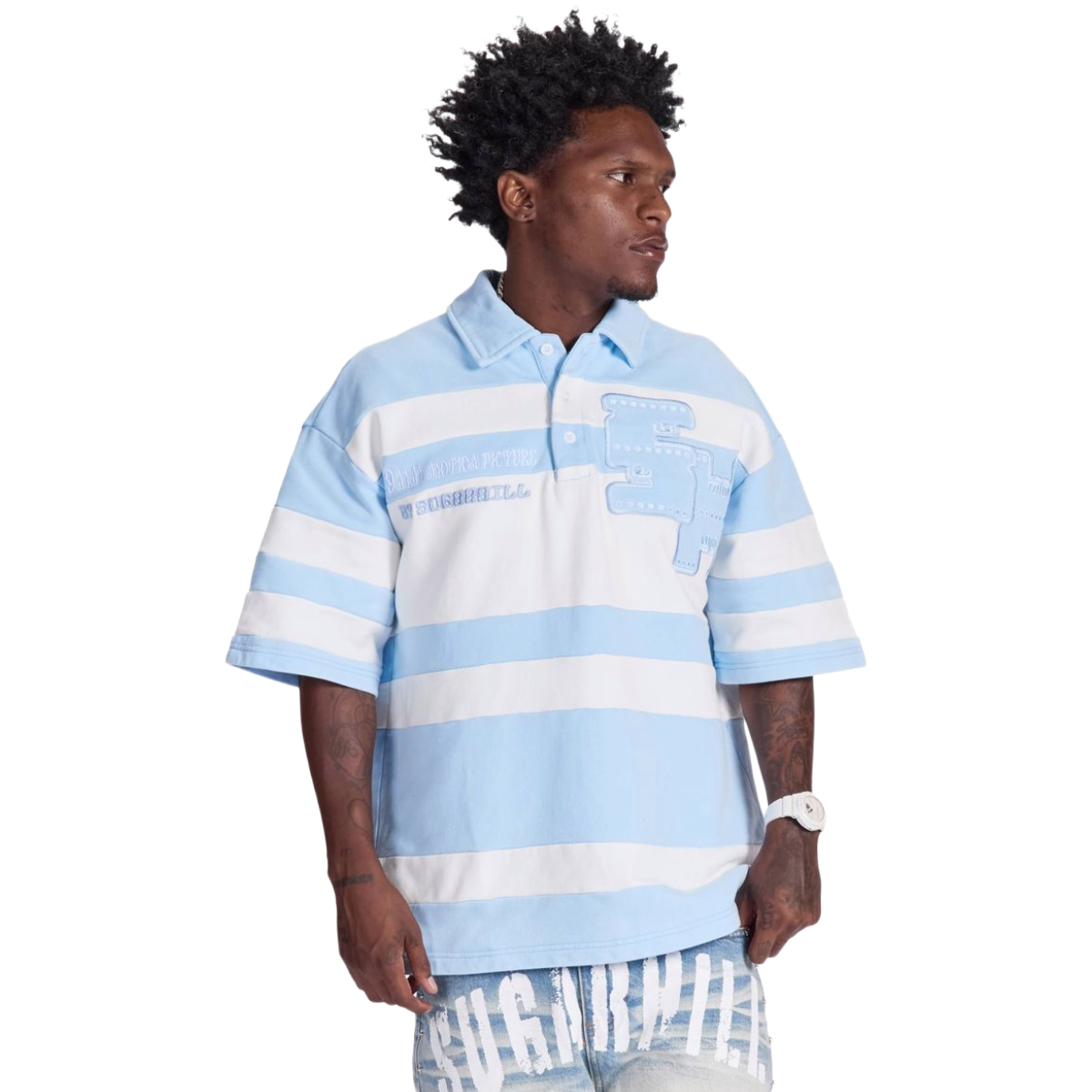 SH "SUPER 9" POLO (BABY BLUE/WHITE)