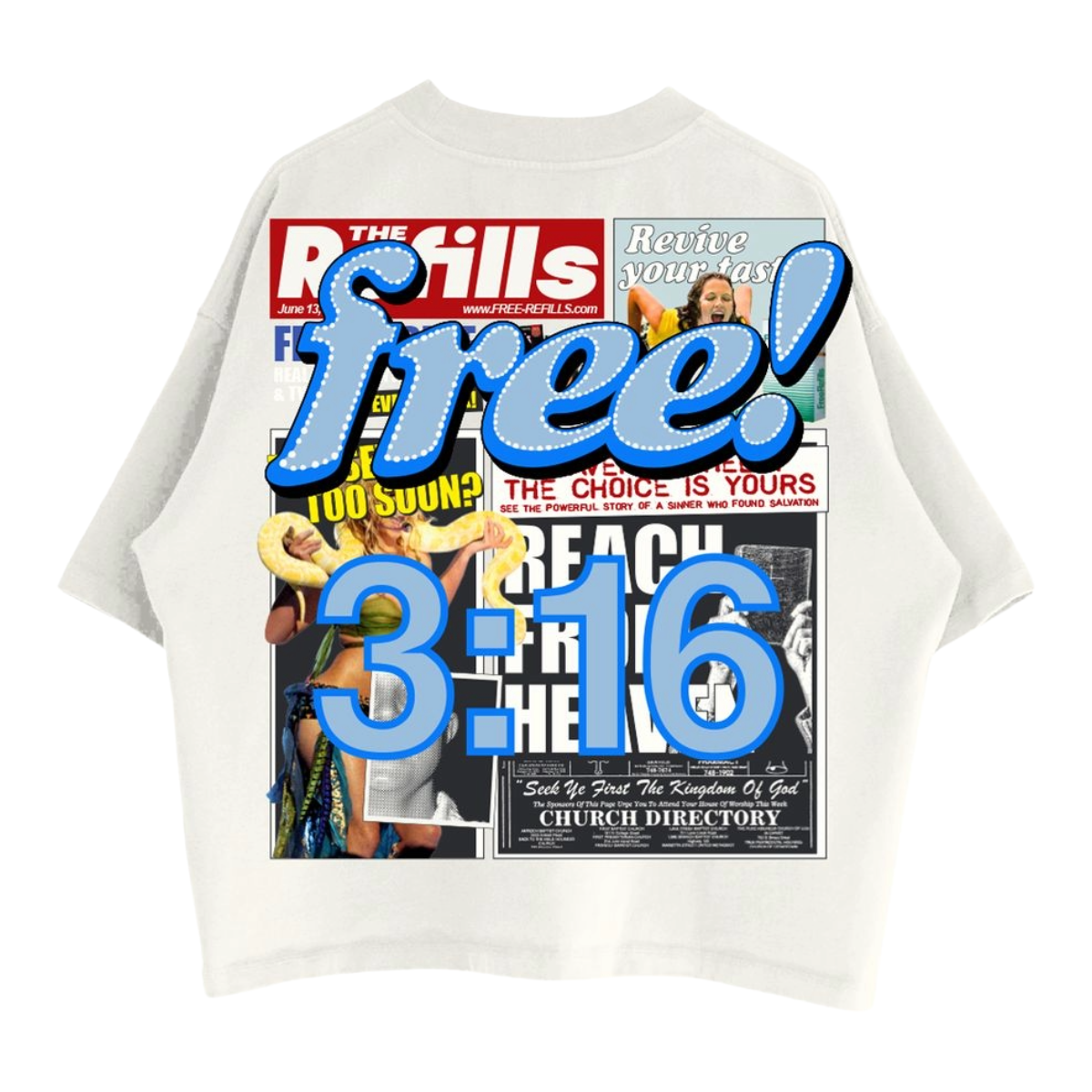 FR TABLOID TEE (WHT/BLUE)