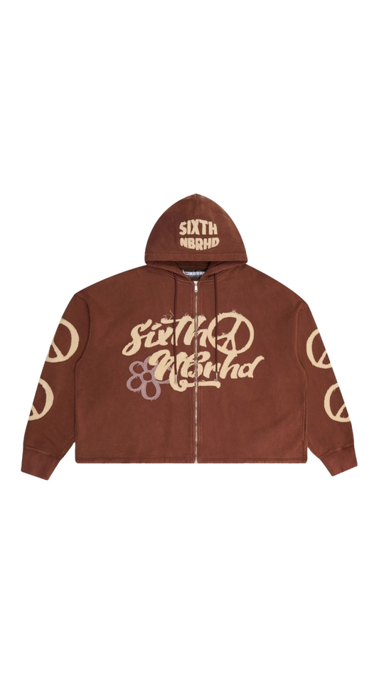 6THNBRHD "SPIRIT" BROWN CROPPED ZIP-UP