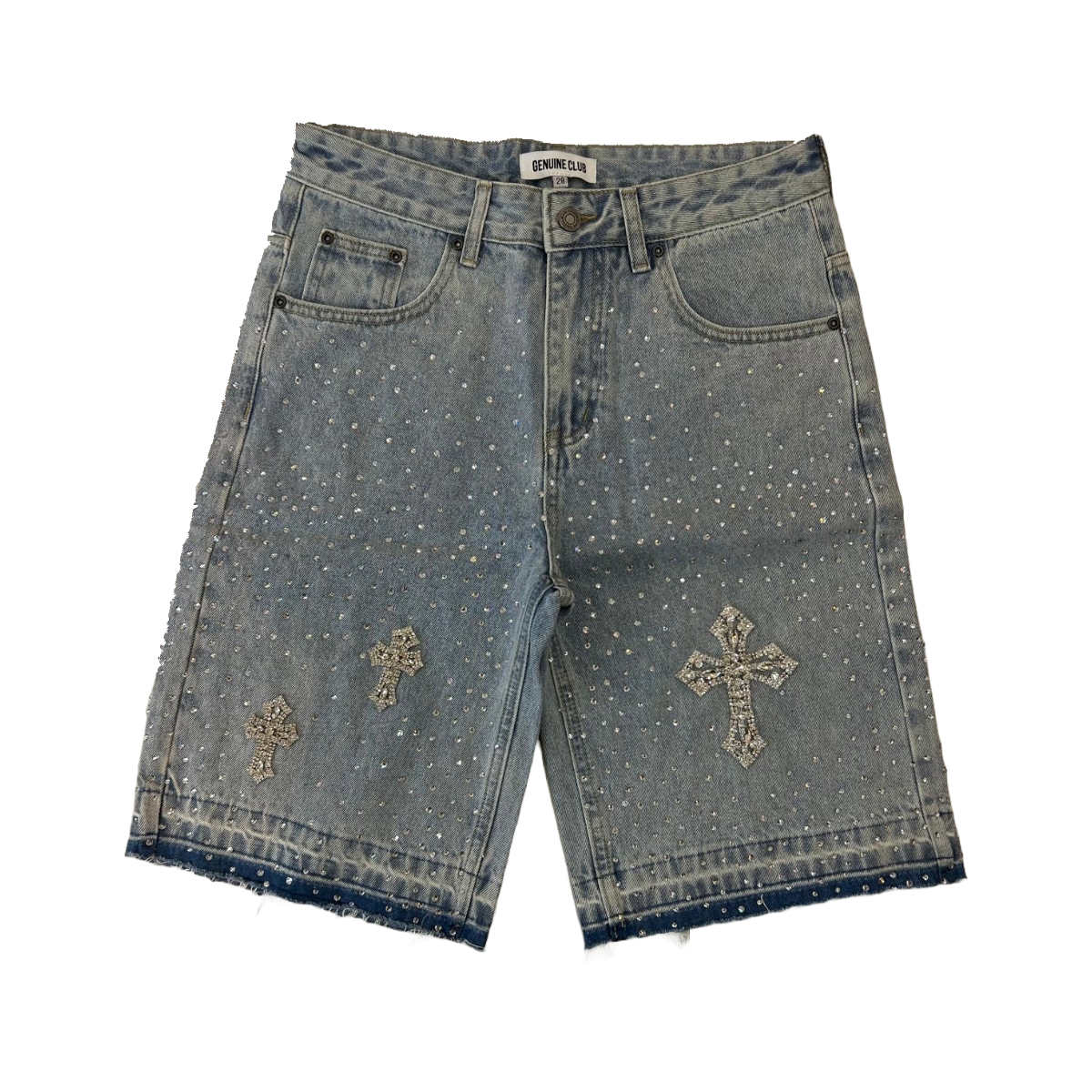 GC BLUE JORTS - RAW EDGE / EMBELLISHED