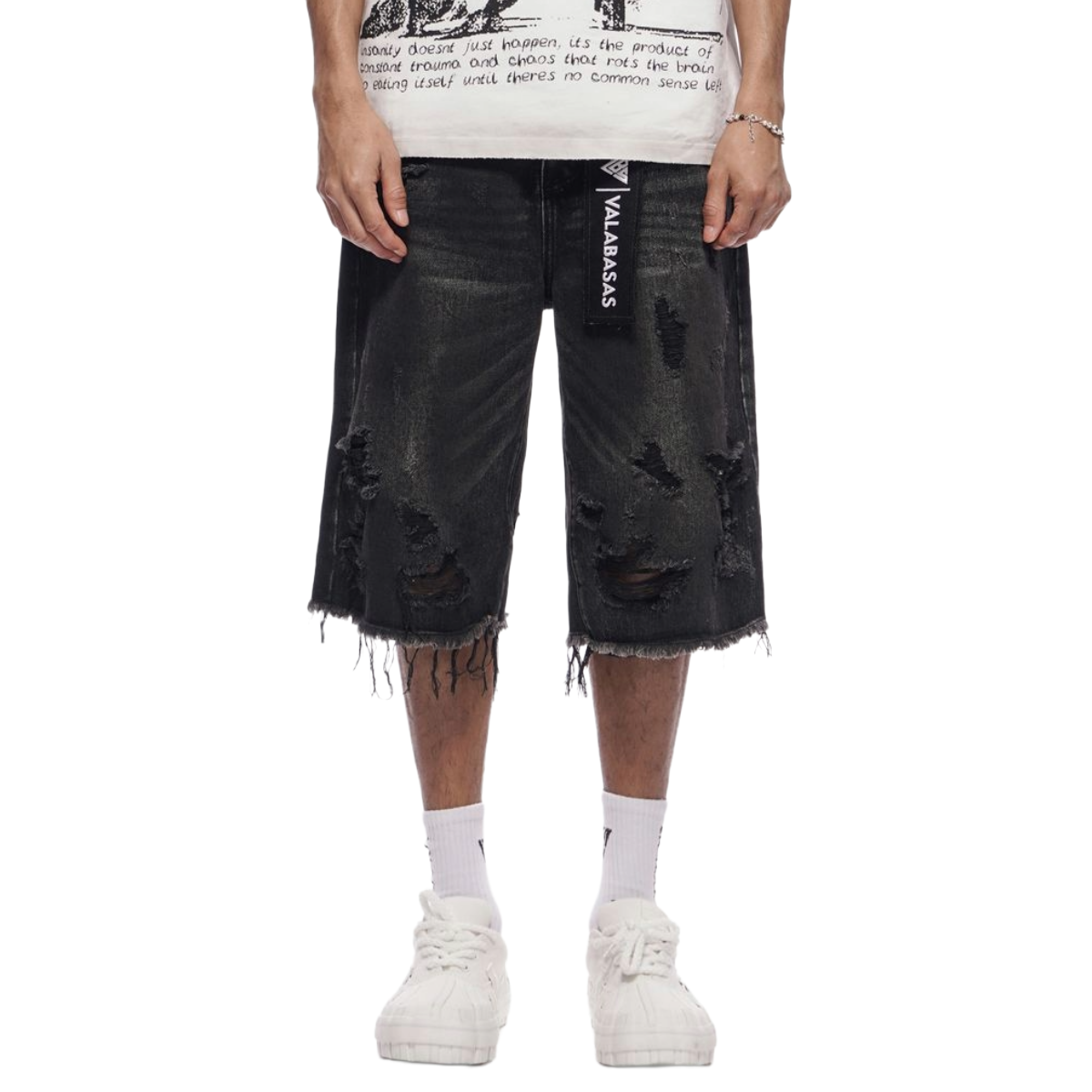 VALABASAS "SNAPPED" BAGGY DENIM JORTS (BLACK)