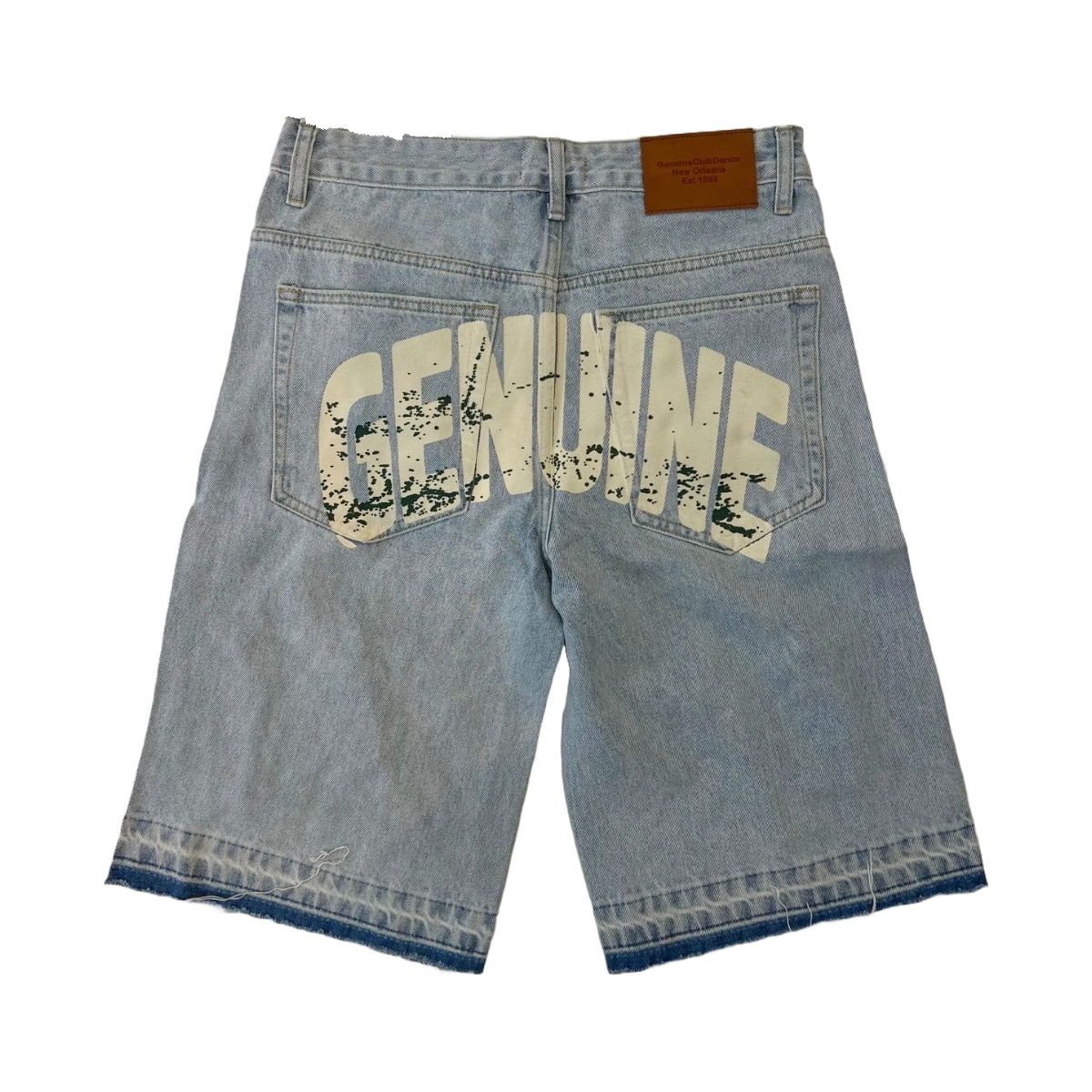 GC OG BLUE DENIM JORTS - RAW EDGE/ EMBELLISHED