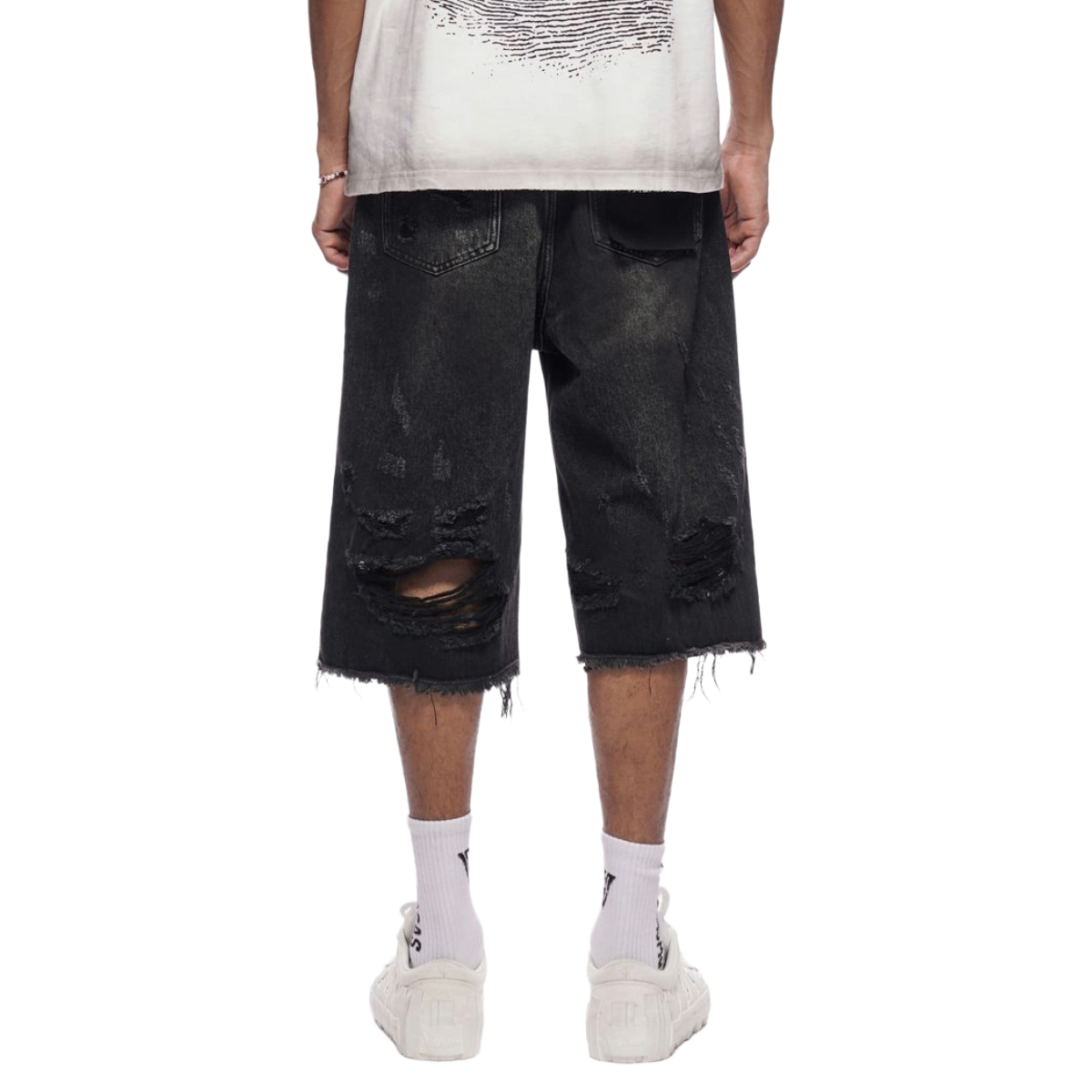 VALABASAS "SNAPPED" BAGGY DENIM JORTS (BLACK)