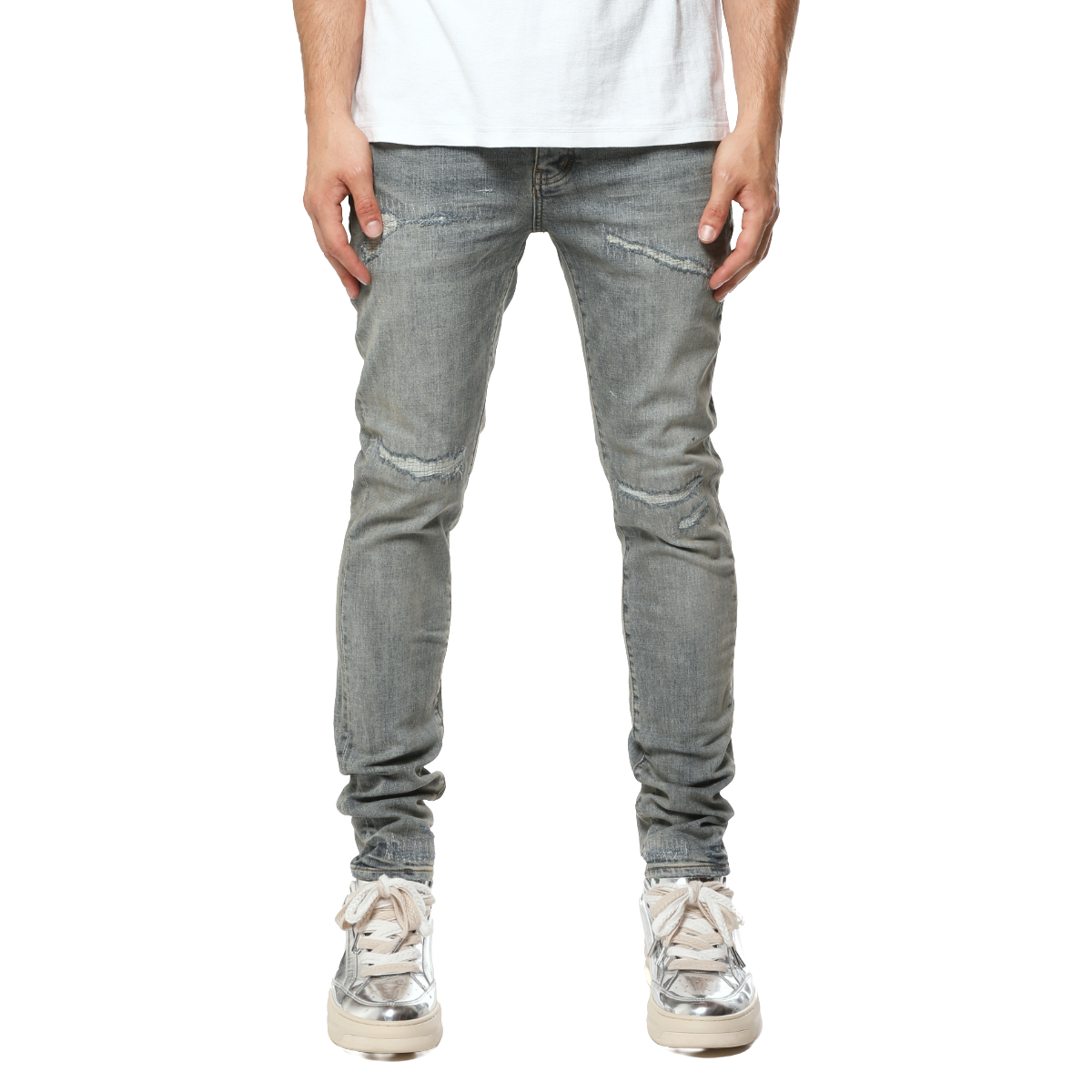 PURPLE 'REPAIR' STRETCHED DENIM (LIGHT BLUE)