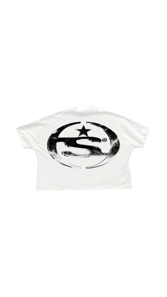 SANITY "DEATH RACER" CROP WHITE TEE