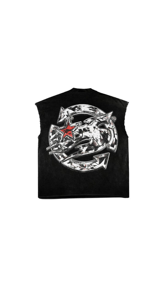 SANITY "RED VISION" BLACK SLEEVELESS TEE