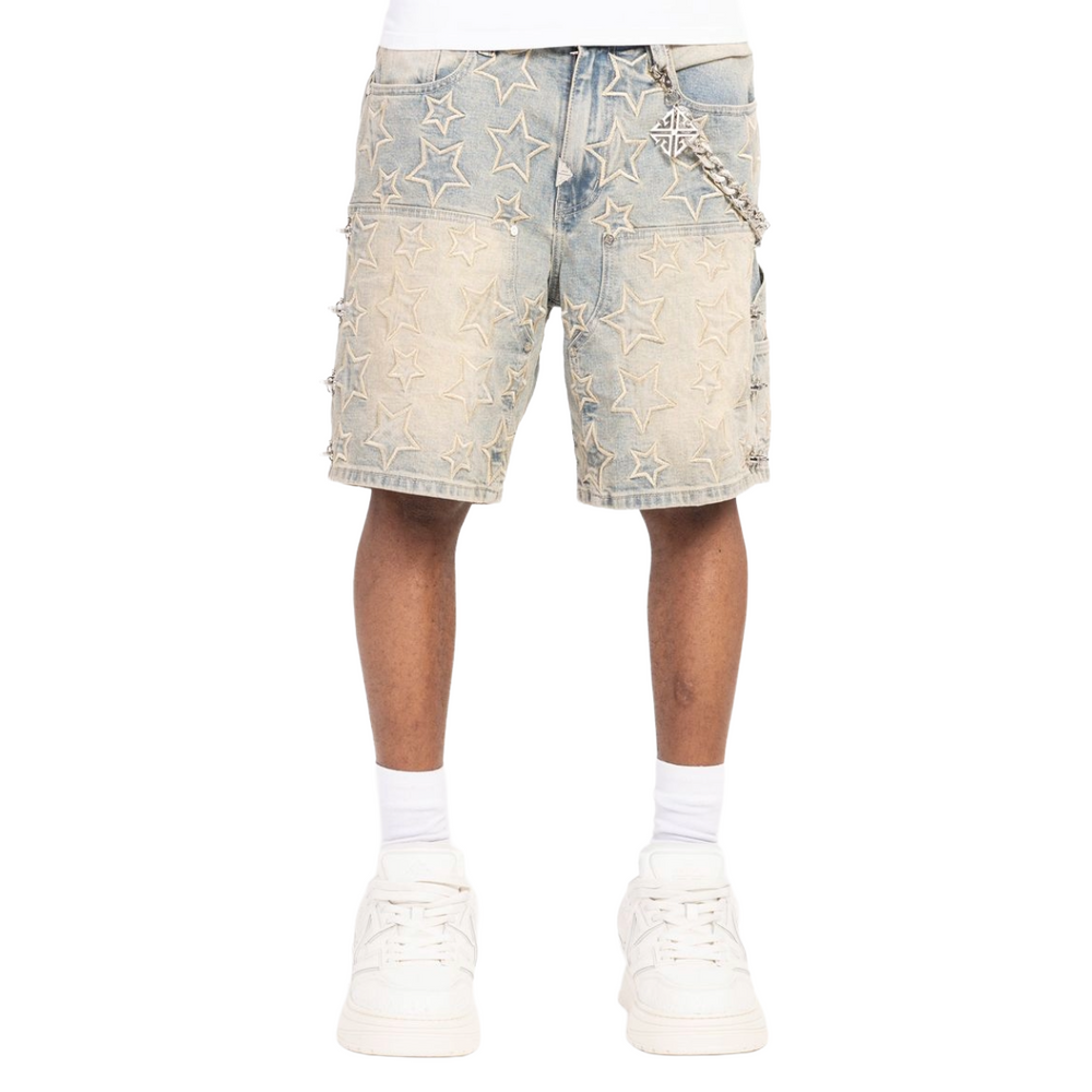 GUAPI  VINTAGE BLUE "STARS" DENIM SHORTS